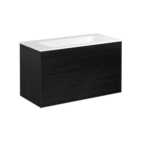 Gustavsberg Artic GB71ACVU10TKSW1 Kommodpaket svart askfaner/mattvit, 100 cm, 1 blandarhål Svart askfaner/mattvit