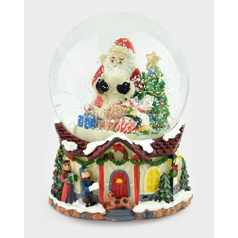 Glitter Snöglob med Tomte, Glitter och vevmusik – 13 cm
